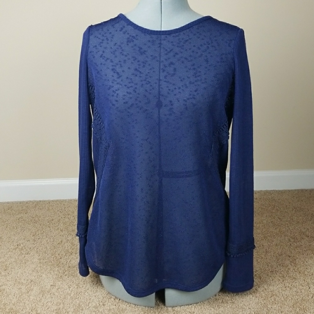 New Directions navy sheer blouse